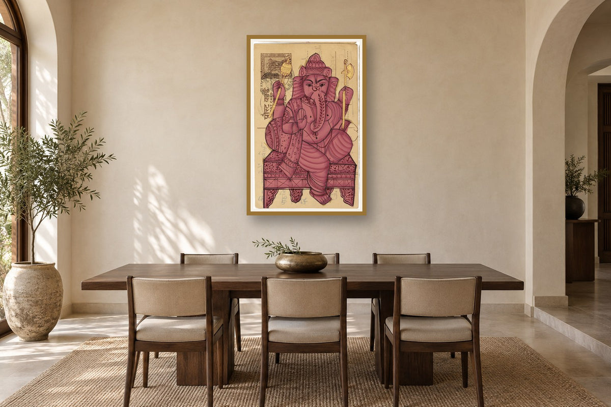 Magenta Ganesha Postcard styled in a premium dining room