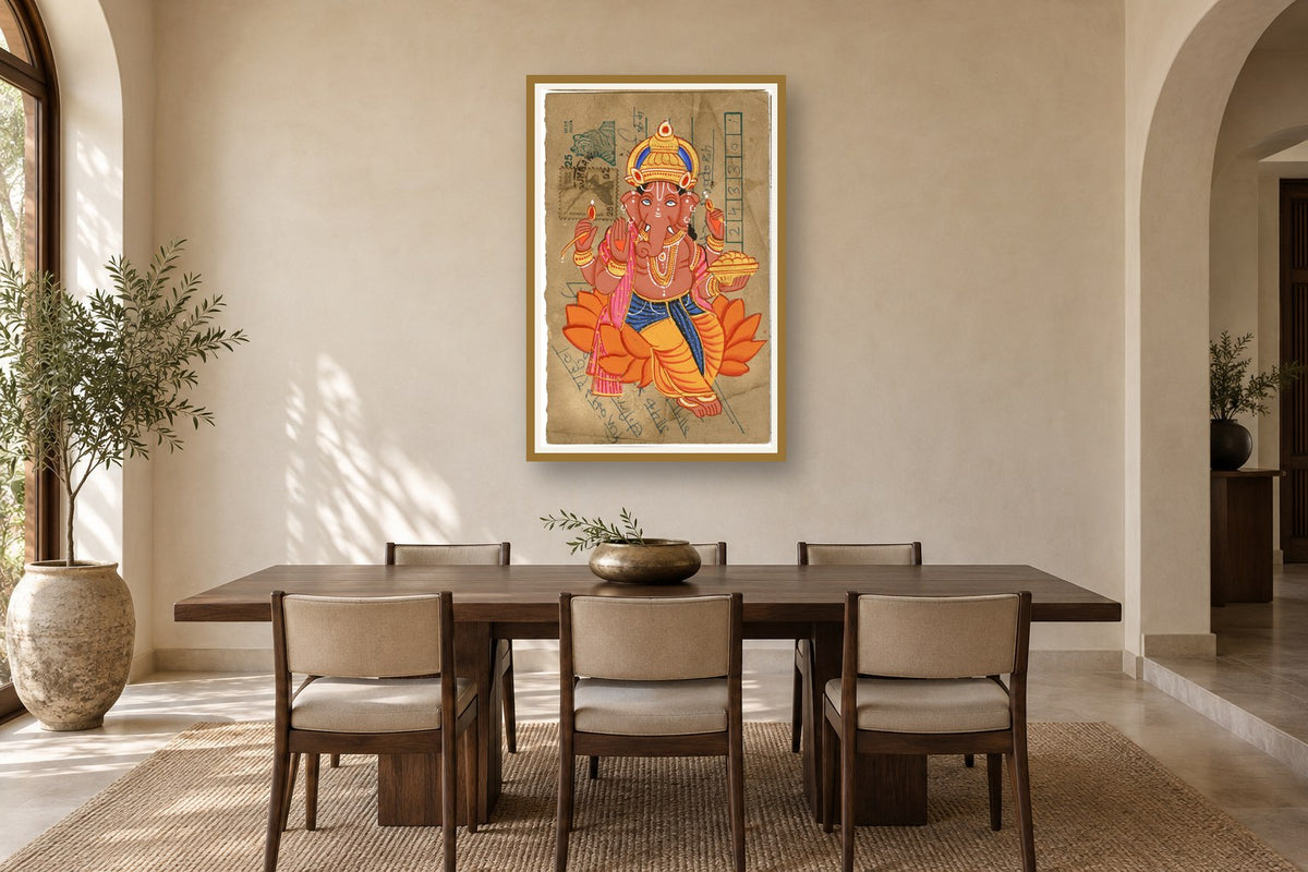 Maha Ganesha Postcard styled in a premium dining room