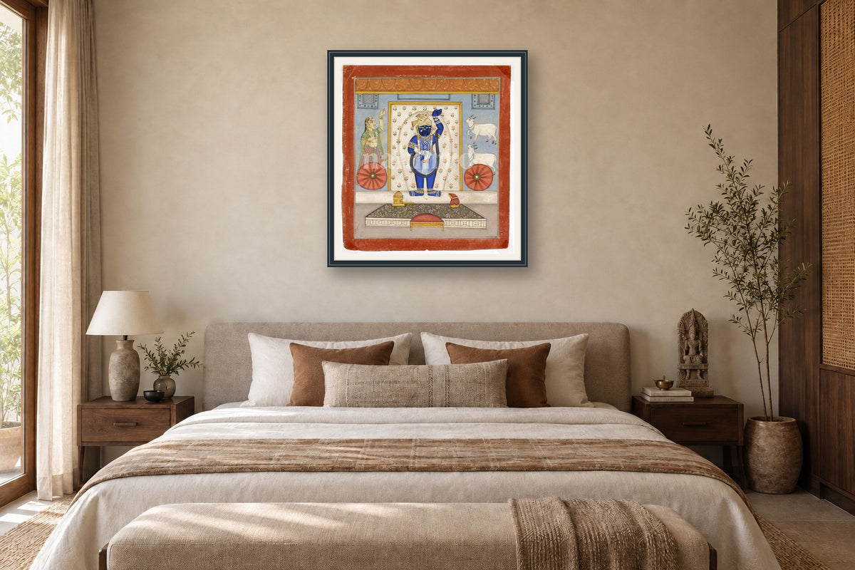 Mangla Shrinath Ji Darshan Pichwai styled in a premium bedroom