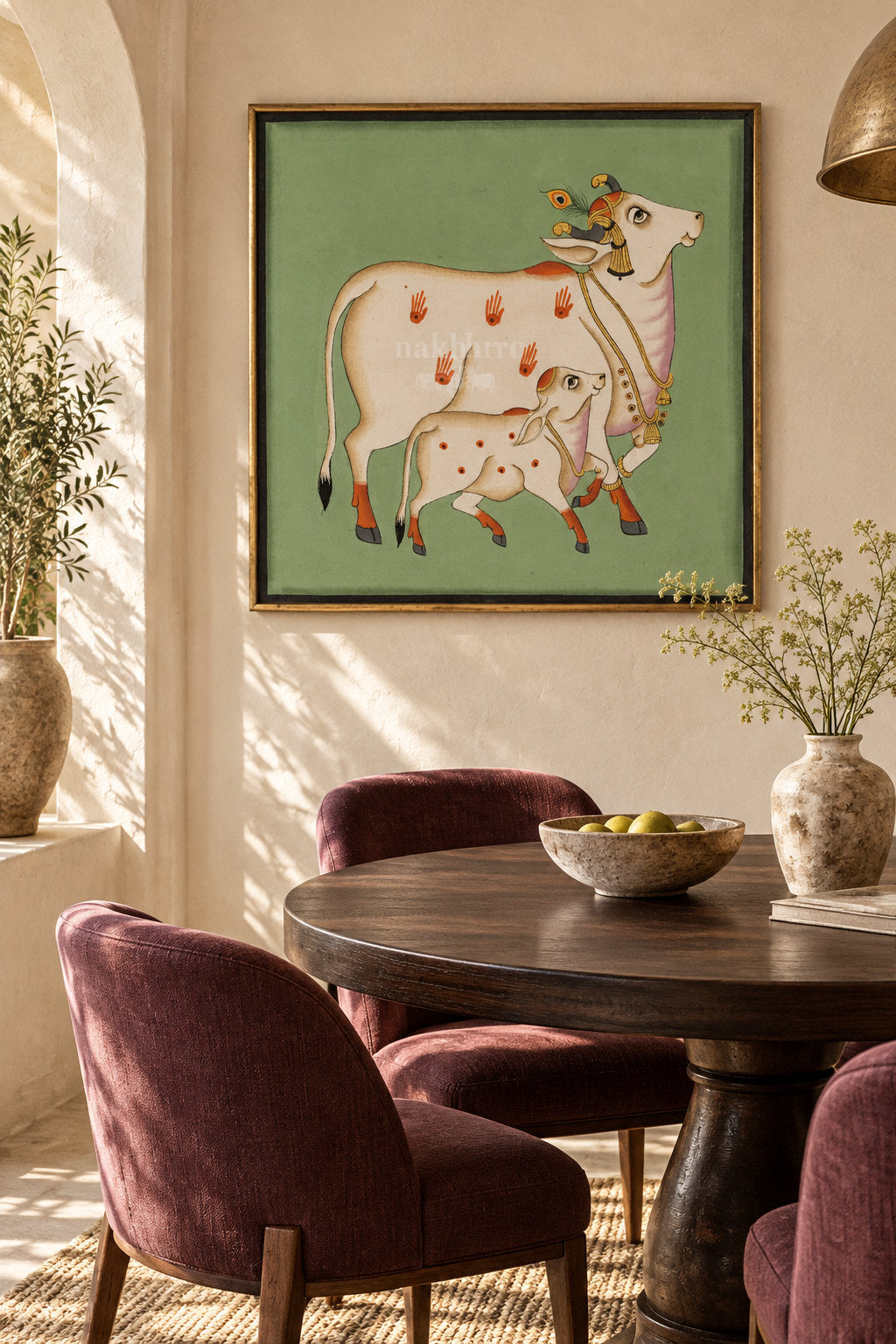 Mother Cow and Calf on Green — room view 1