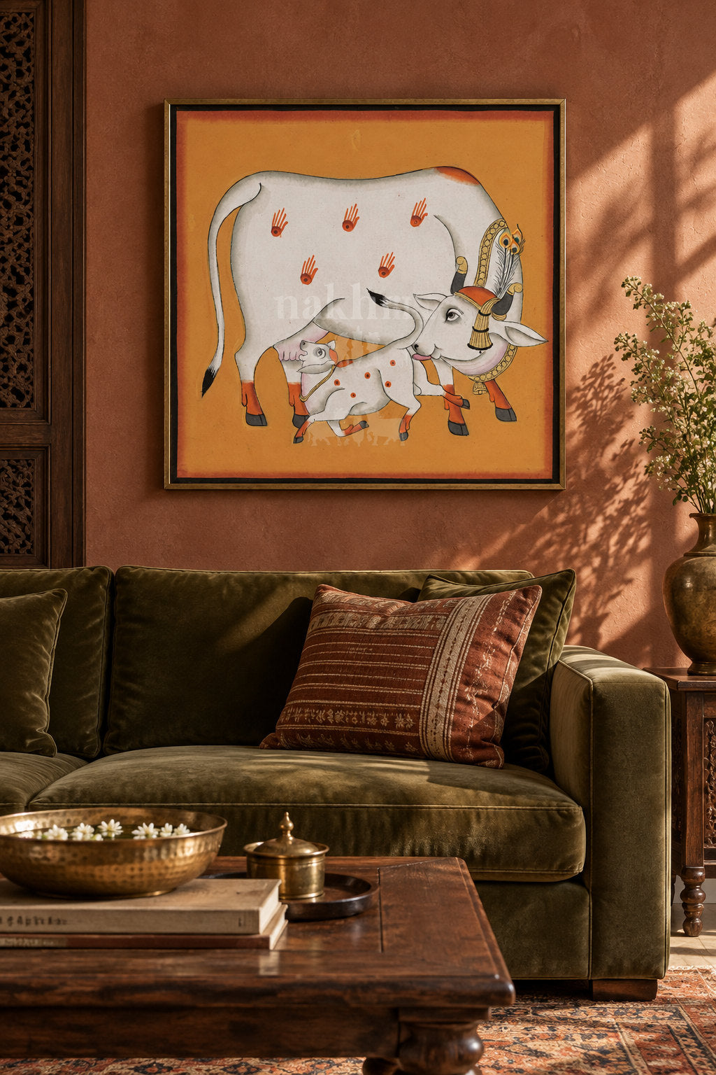 Mother Cow and Calf on Ochre — room view 1