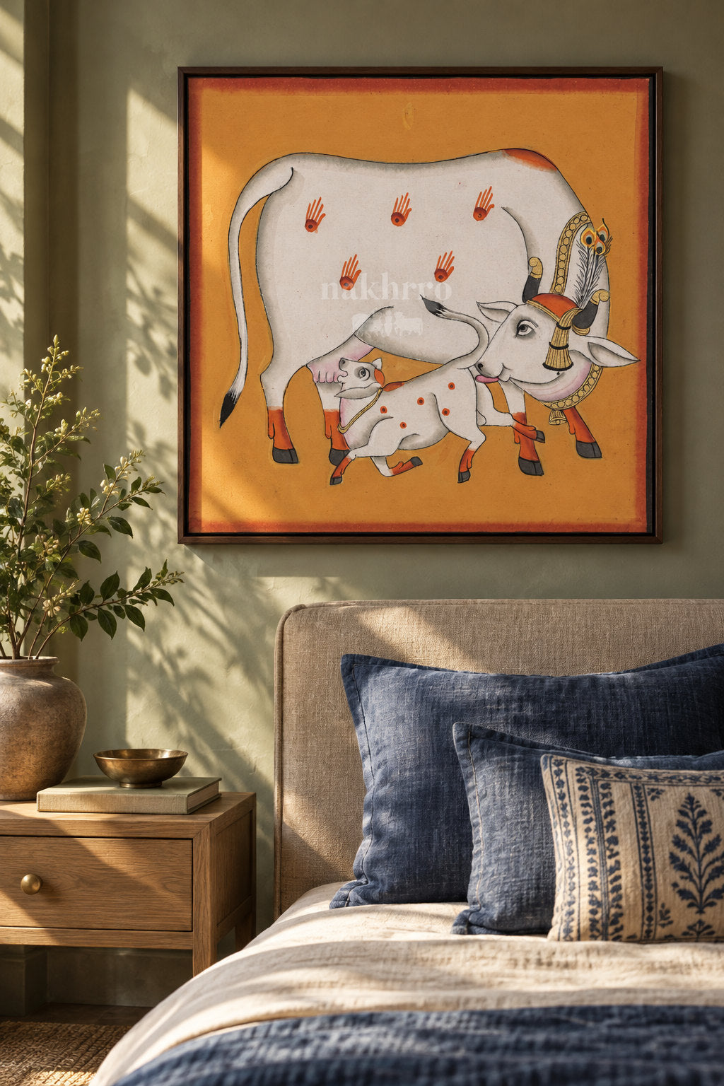 Mother Cow and Calf on Ochre — room view 2