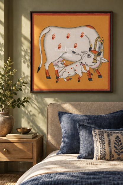 Mother Cow and Calf on Ochre — room view 2