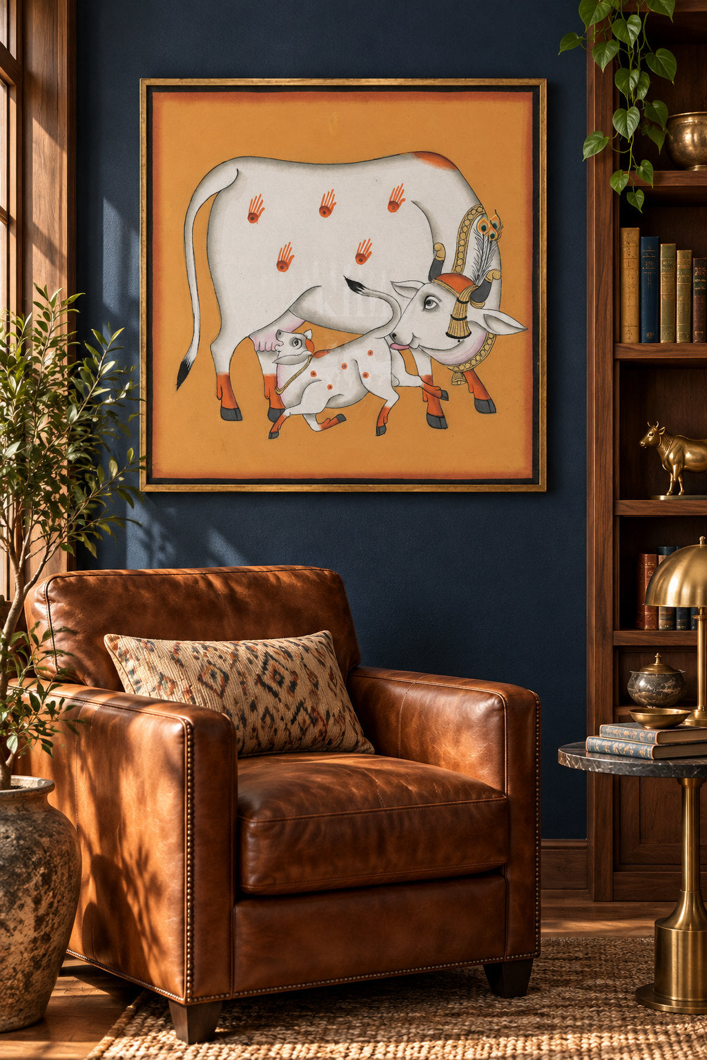 Mother Cow and Calf on Ochre — room view 3