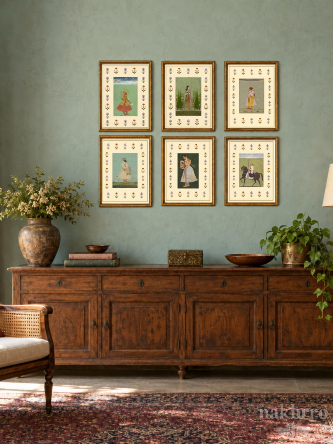 Mughal courtly figures gallery wall set of six