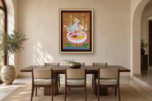 Ardhanarishvara art print styled in a premium dining room
