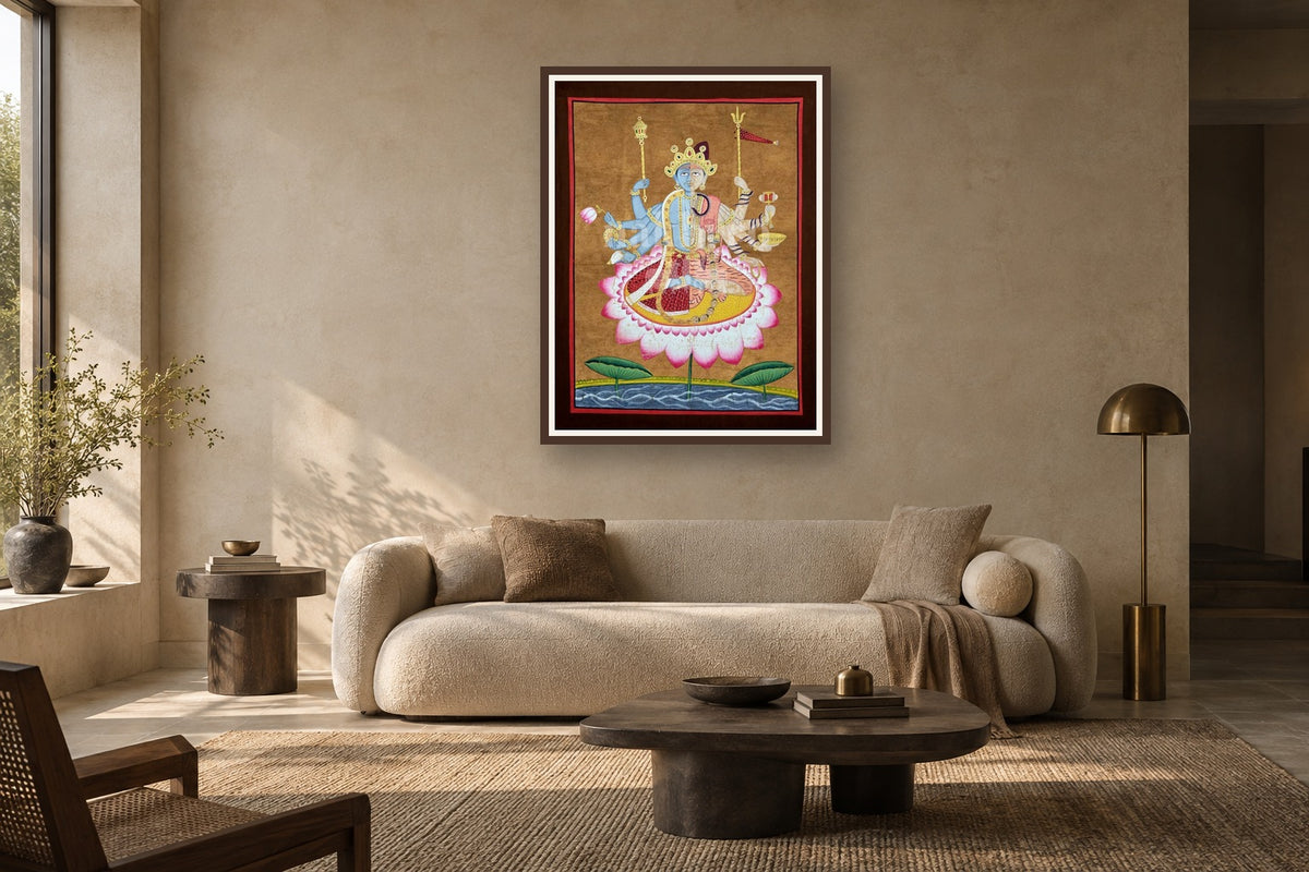 Ardhanarishvara art print styled in a premium living room