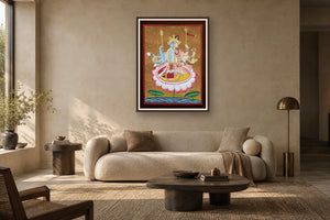 Ardhanarishvara art print styled in a premium living room