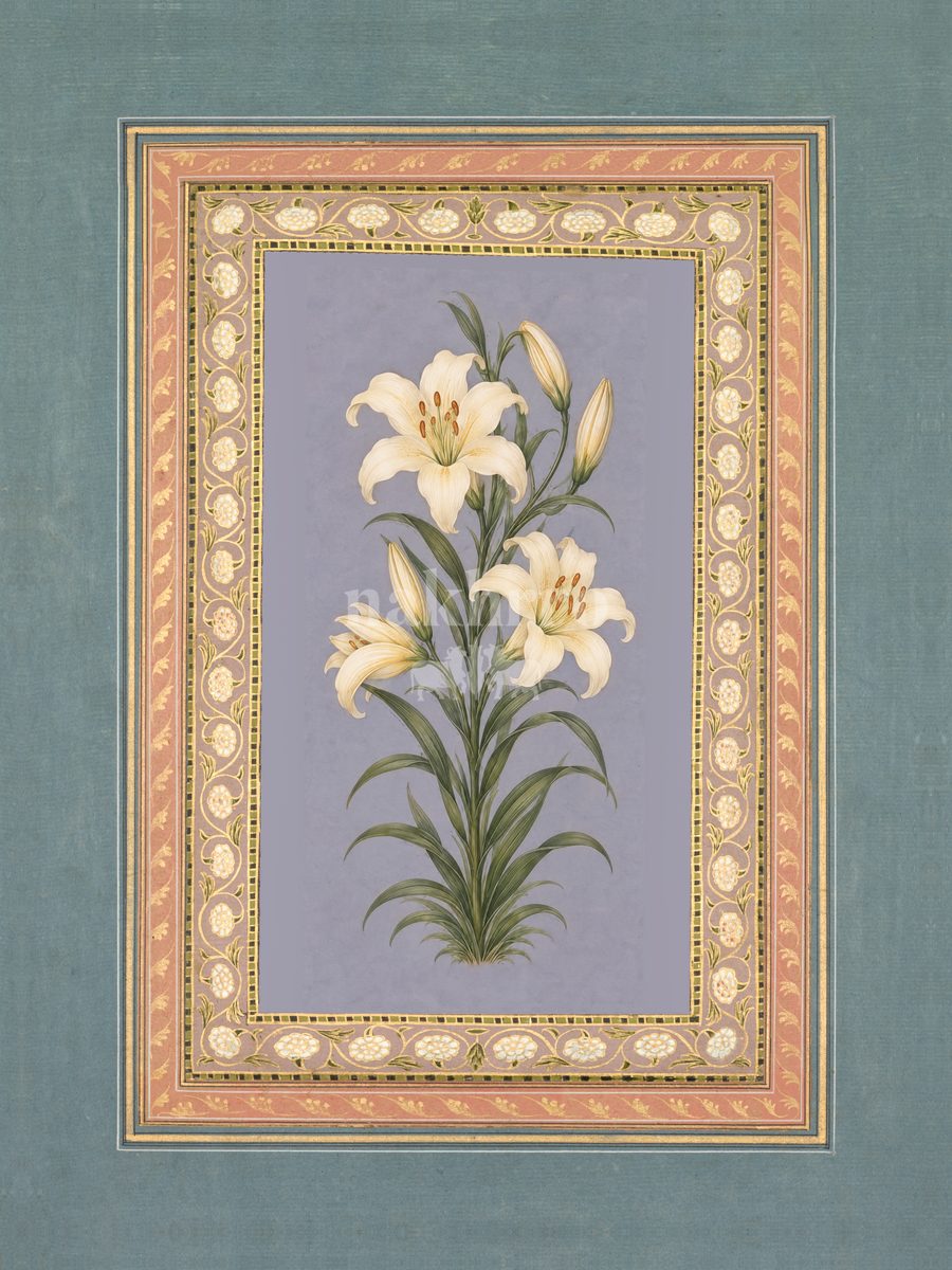 Noor — Ivory Lily Mughal-inspired floral art print