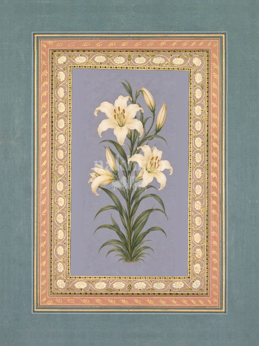 Noor — Ivory Lily Mughal-inspired floral art print