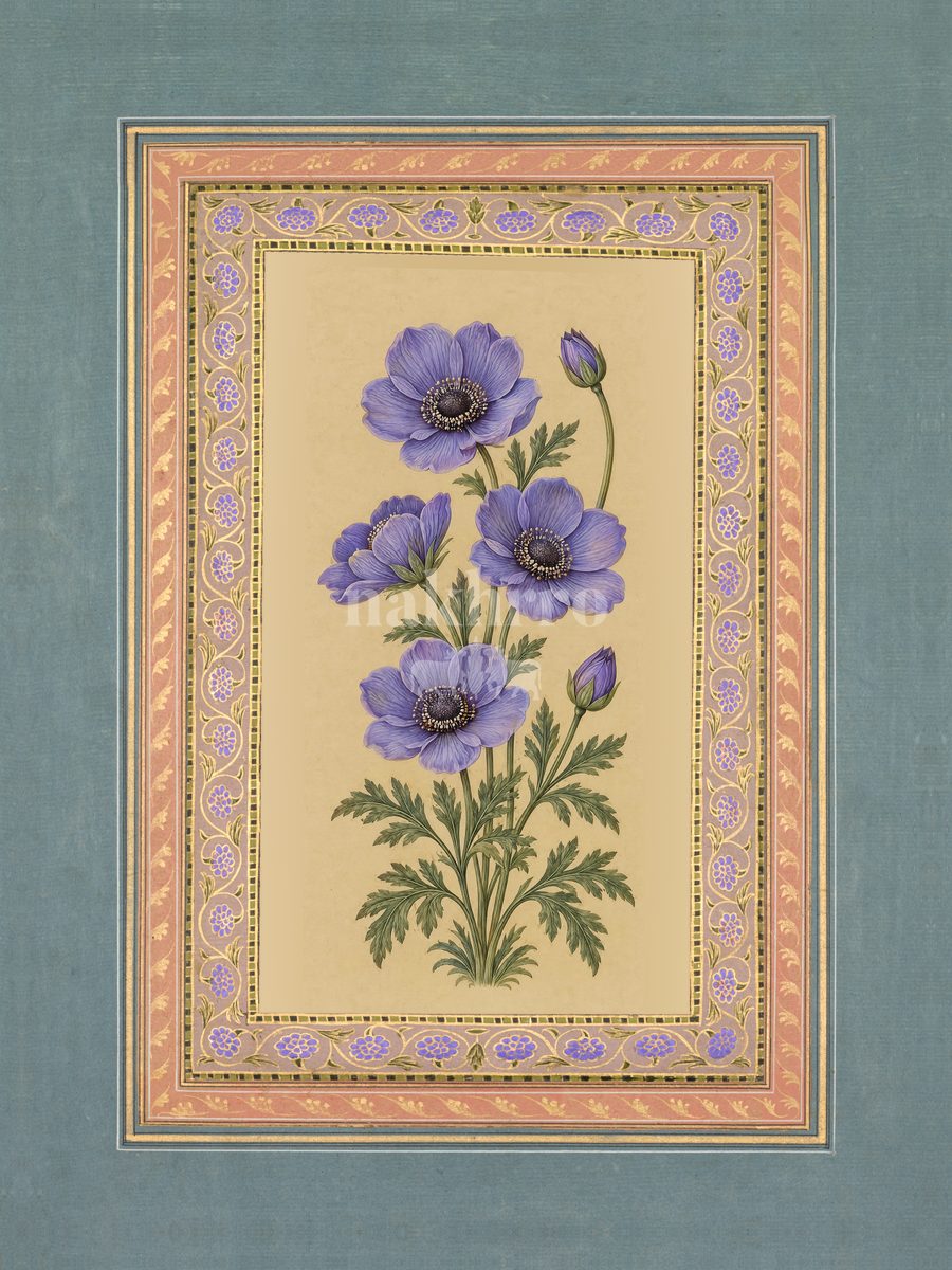 Jamuni — Violet Anemone Mughal-inspired floral art print