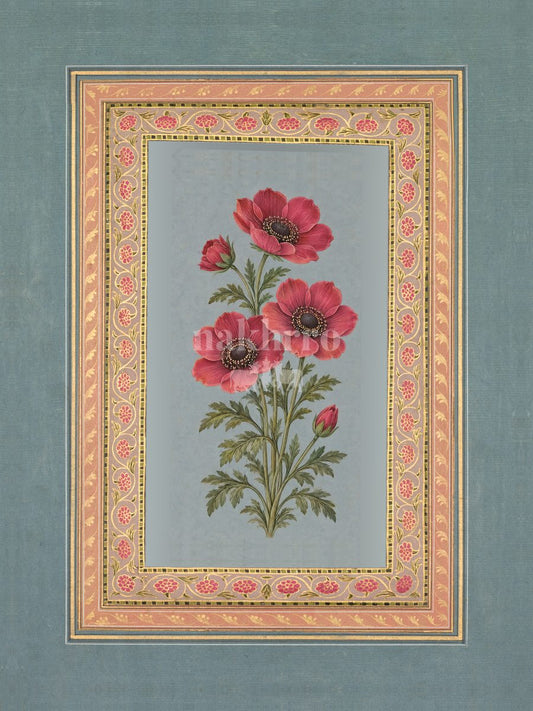 Surkh — Carmine Anemone Mughal-inspired floral art print