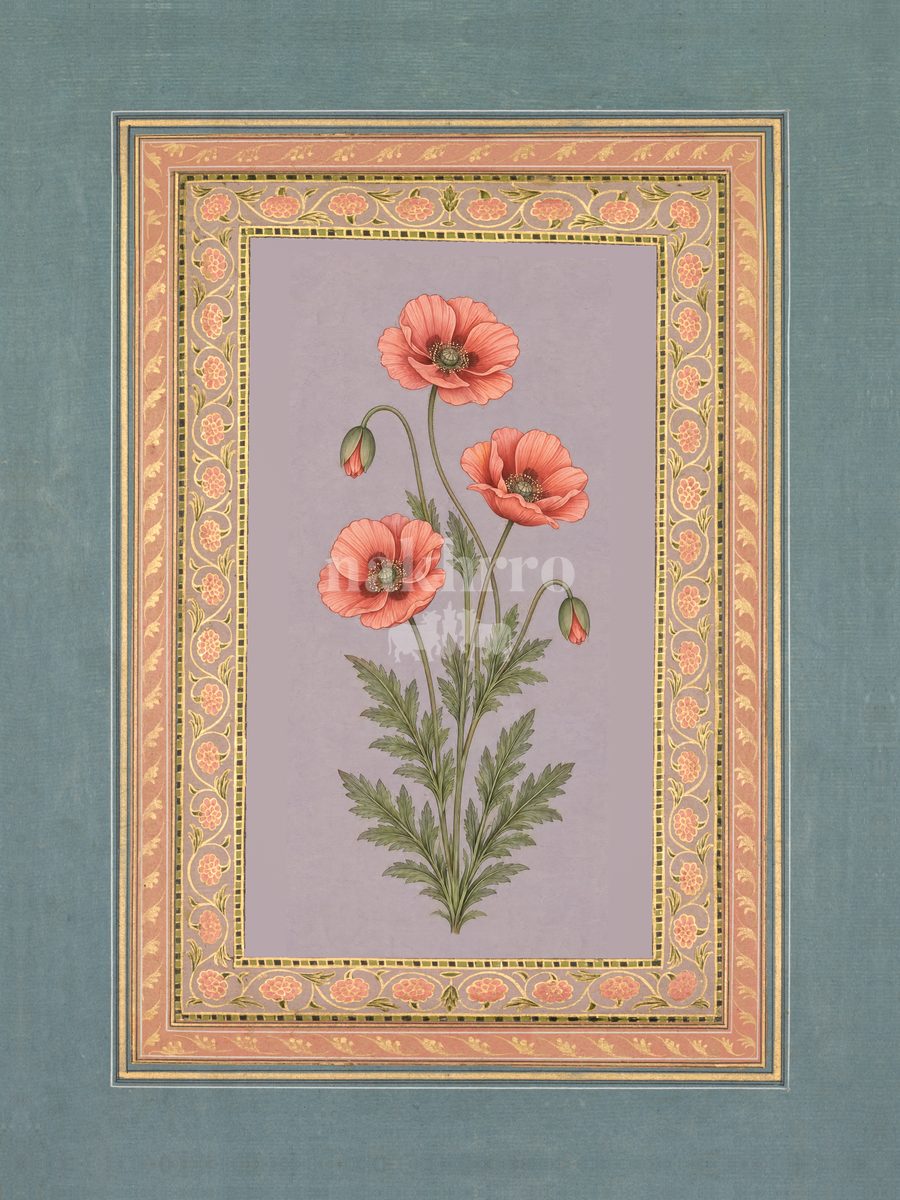 Shafaq — Coral Poppy Mughal-inspired floral art print