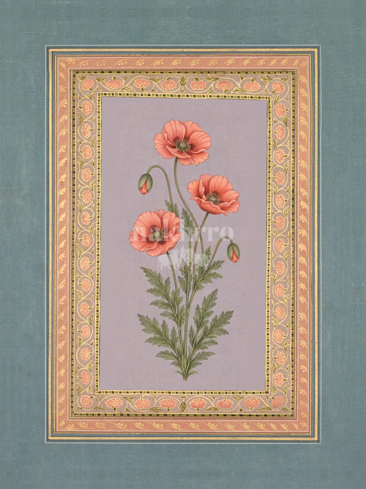 Shafaq — Coral Poppy Mughal-inspired floral art print