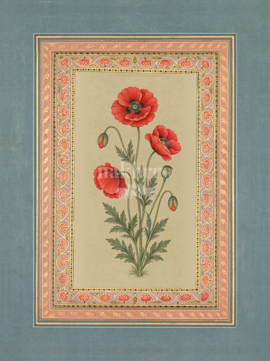 Laal Posta — Scarlet Poppy Mughal-inspired floral art print