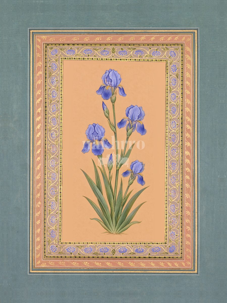 Neel — Blue Iris Mughal-inspired floral art print