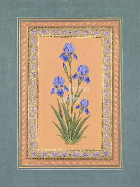 Neel — Blue Iris Mughal-inspired floral art print