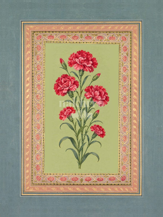 Laal Bahaar — Carmine Carnation Mughal-inspired floral art print