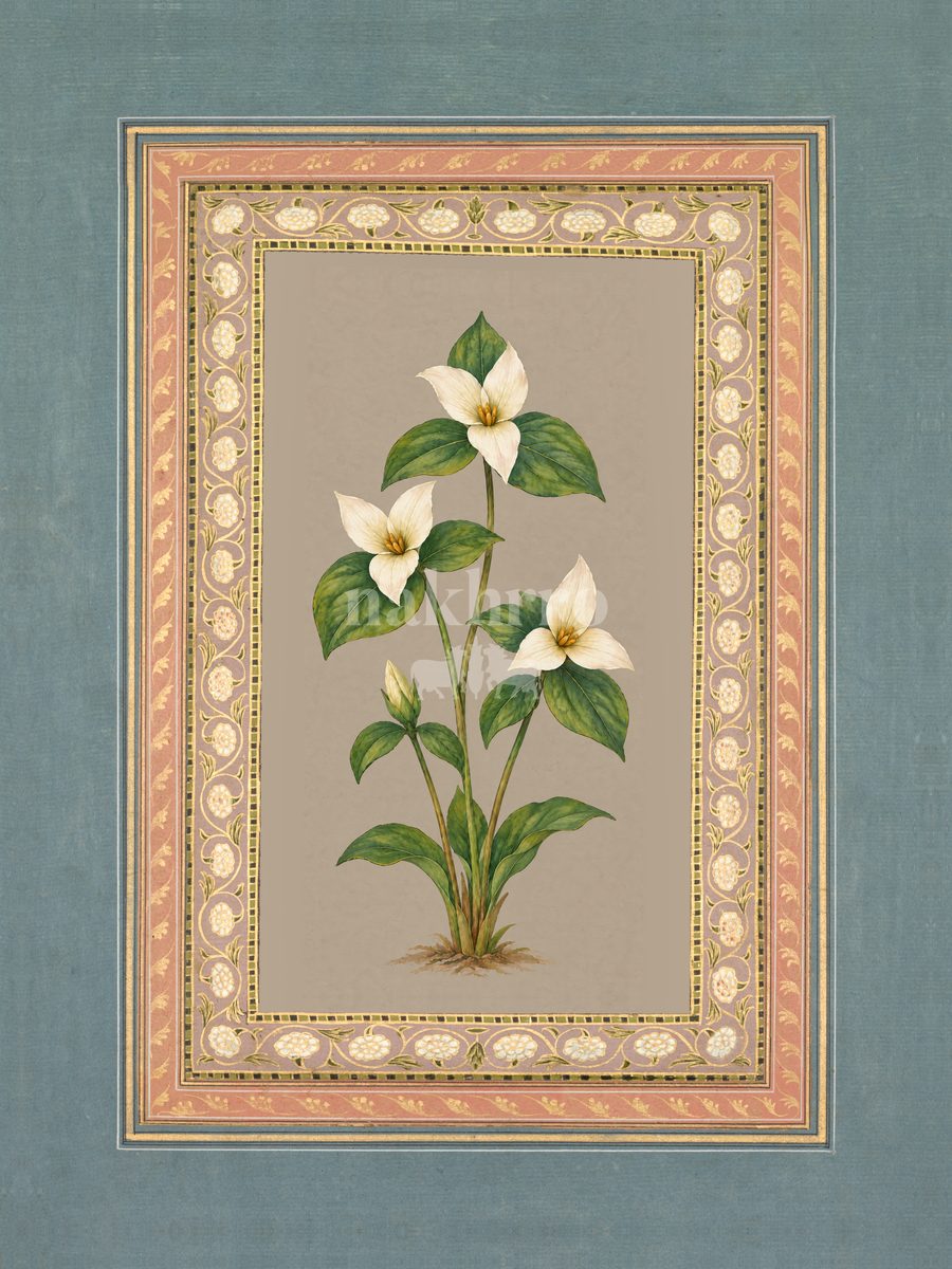 Safed Sukoon — Ivory Trillium Mughal-inspired floral art print