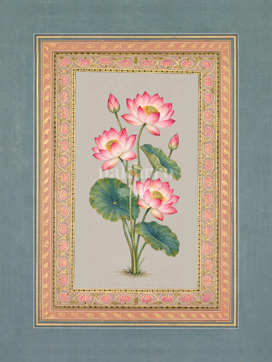 Gulabi Kamal — Pink Lotus Mughal-inspired floral art print