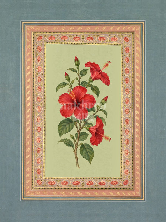 Laal Gudhal — Crimson Hibiscus Mughal-inspired floral art print