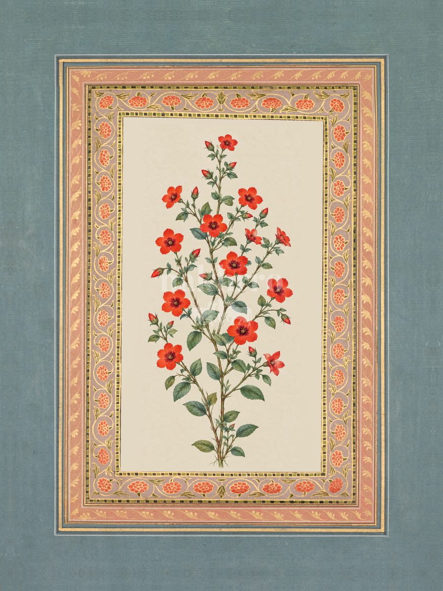 Surkh Bahaar — Scarlet Pimpernel Mughal-inspired floral art print