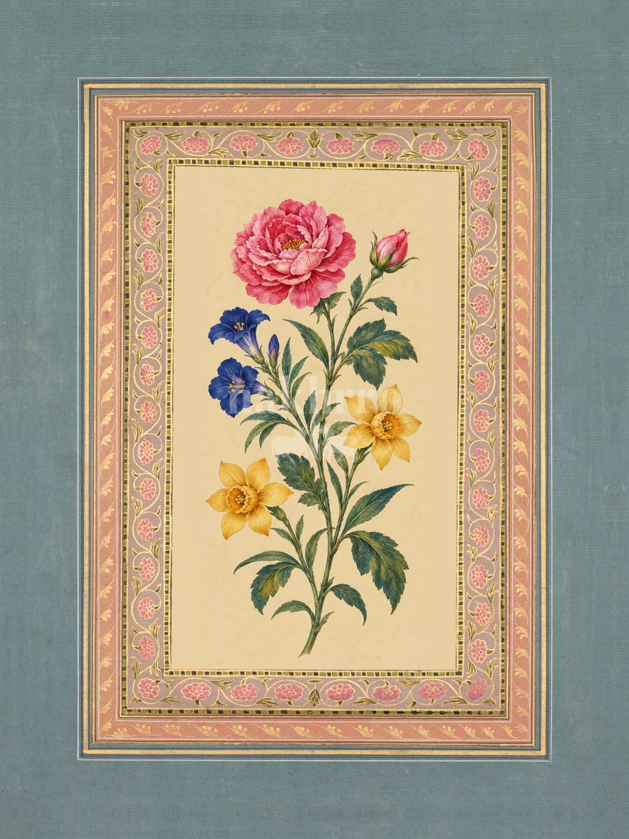 Gul Bahaar — Rosette and Trumpet Mughal-inspired floral art print
