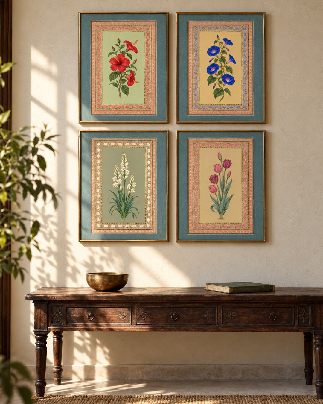 Nakhrro Mughal floral gallery wall of 4 artworks