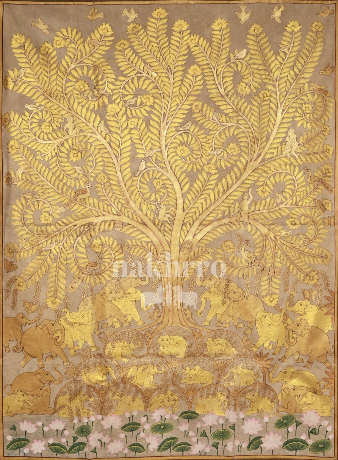 Golden Tree of Life with Elephants — original hand-painted artwork