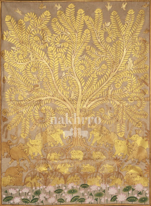 Golden Tree of Life with Elephants — original hand-painted artwork