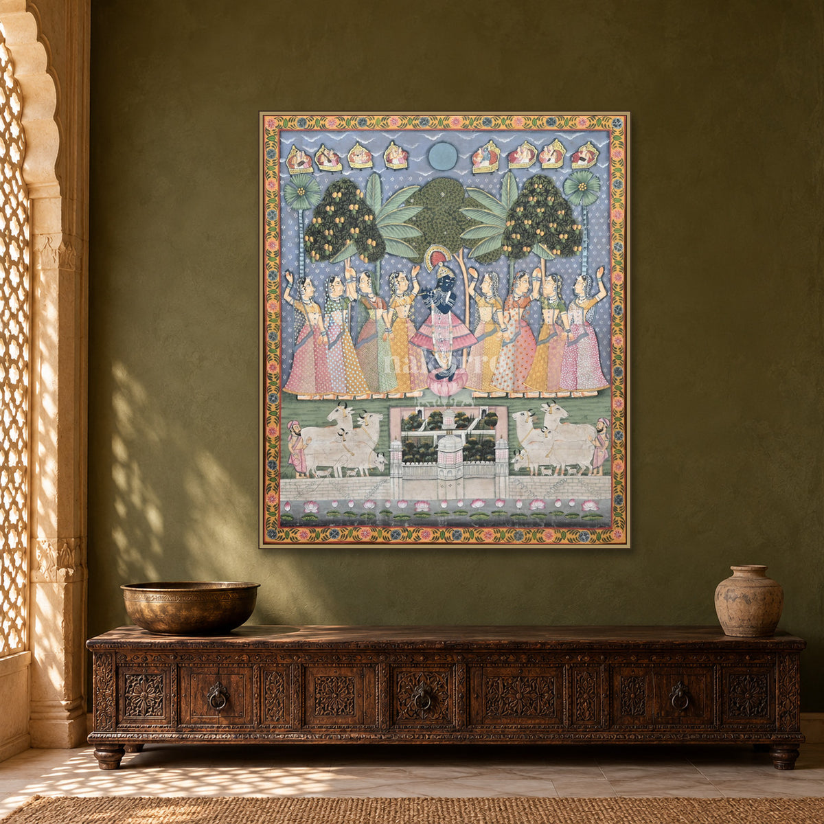 Krishna Raas beneath the Moon — Indian luxury interior styling, slim frame, room 1