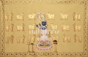 Golden Krishna with a Herd of Cows — original hand-painted artwork