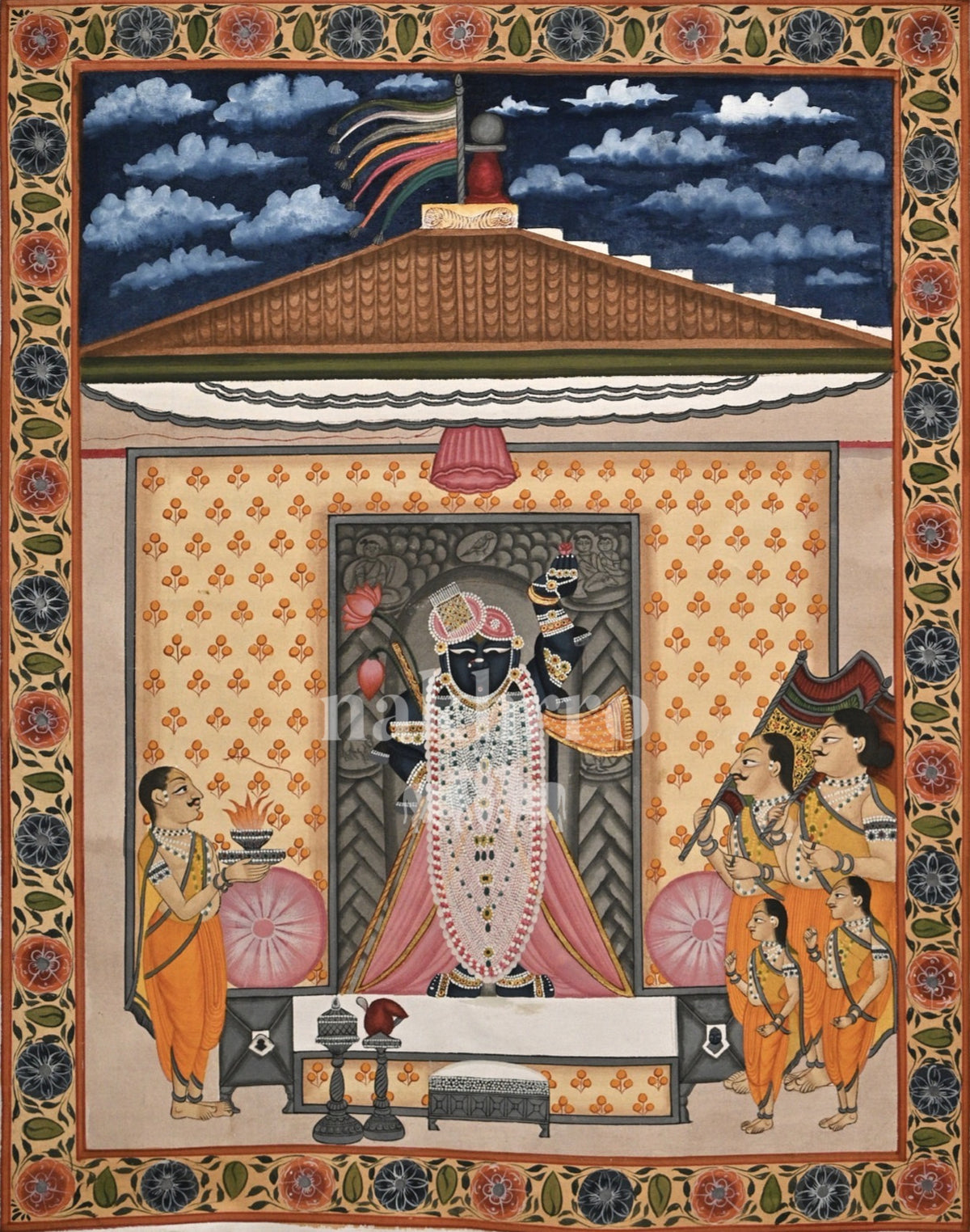 Shrinathji Aarti in the Temple — original hand-painted artwork