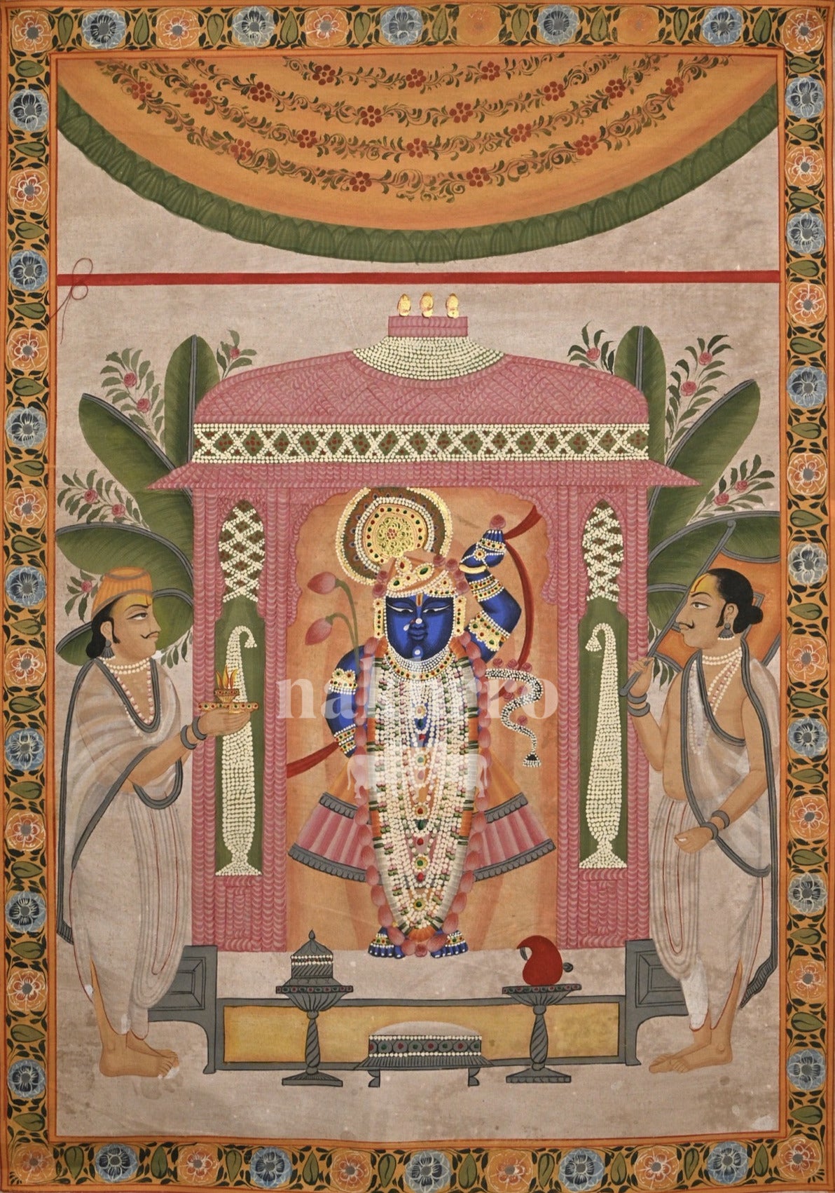 Shrinathji beneath the Pink Pavilion — original hand-painted artwork