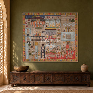 Nathdwara Temple Courtyard Scenes — Indian luxury interior styling, slim frame, room 1