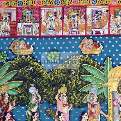Shrinathji Festival Darshan Pichwai – Original Hand-Painted Artwork on Cloth – detail of upper painted panels
