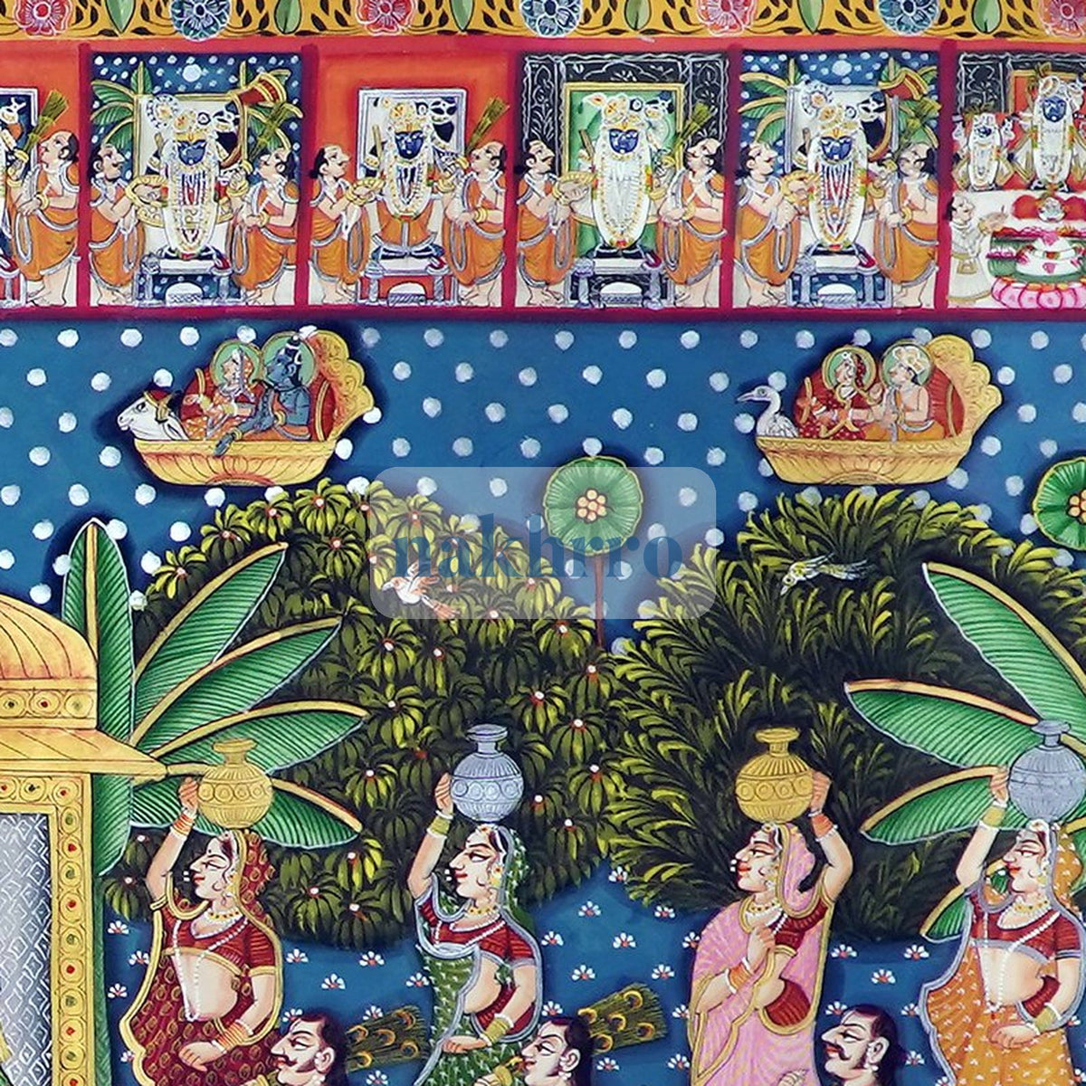 Shrinathji Festival Darshan Pichwai – Original Hand-Painted Artwork on Cloth – detail of central composition