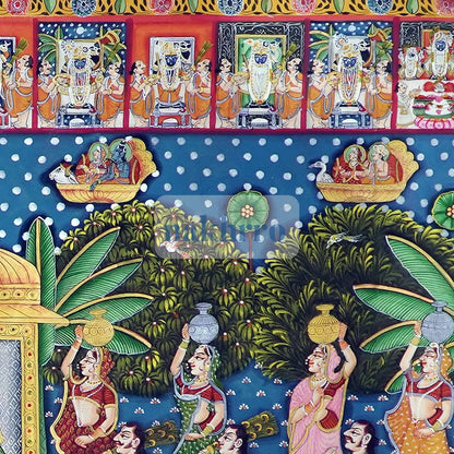 Shrinathji Festival Darshan Pichwai – Original Hand-Painted Artwork on Cloth – detail of central composition