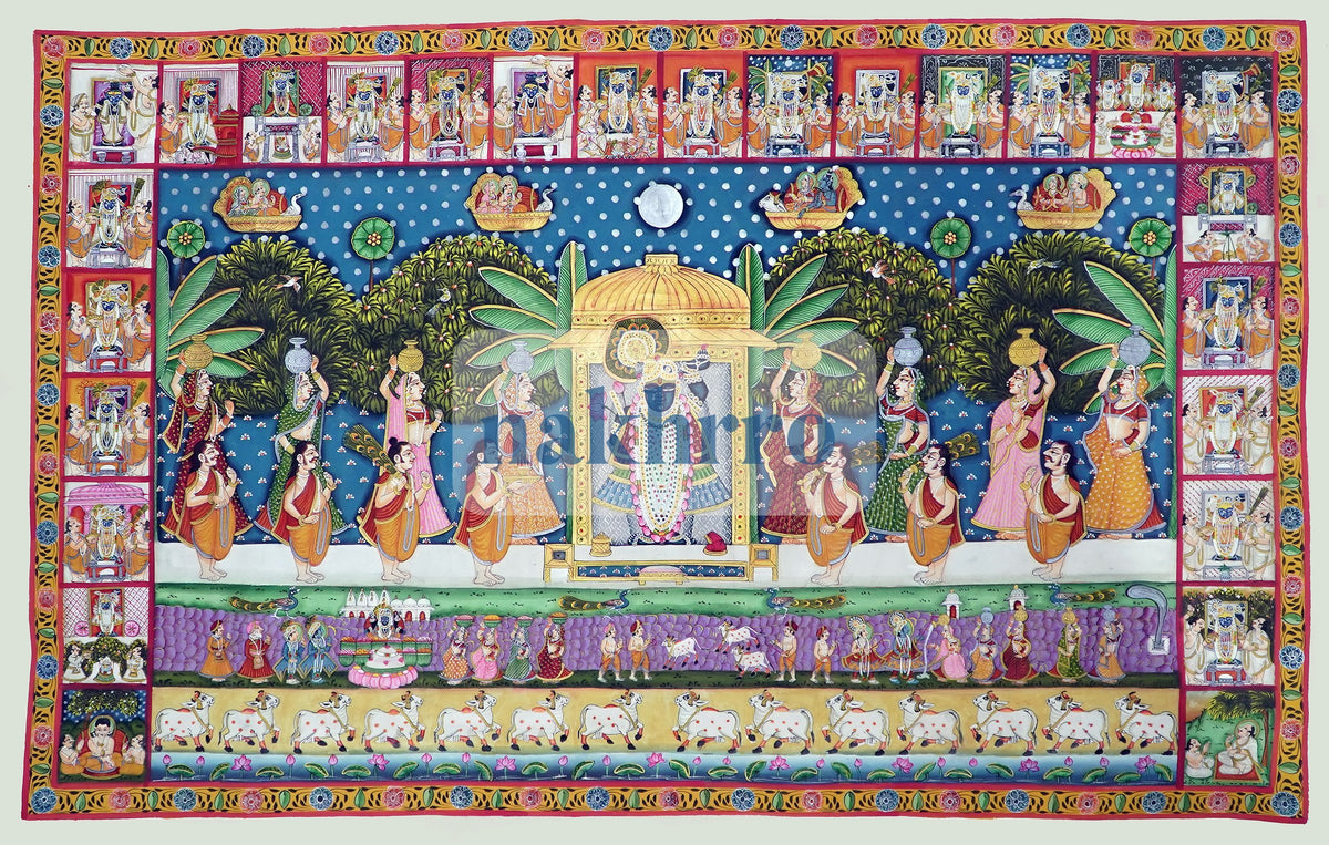 Shrinathji Festival Darshan Pichwai – Original Hand-Painted Artwork on Cloth – full view