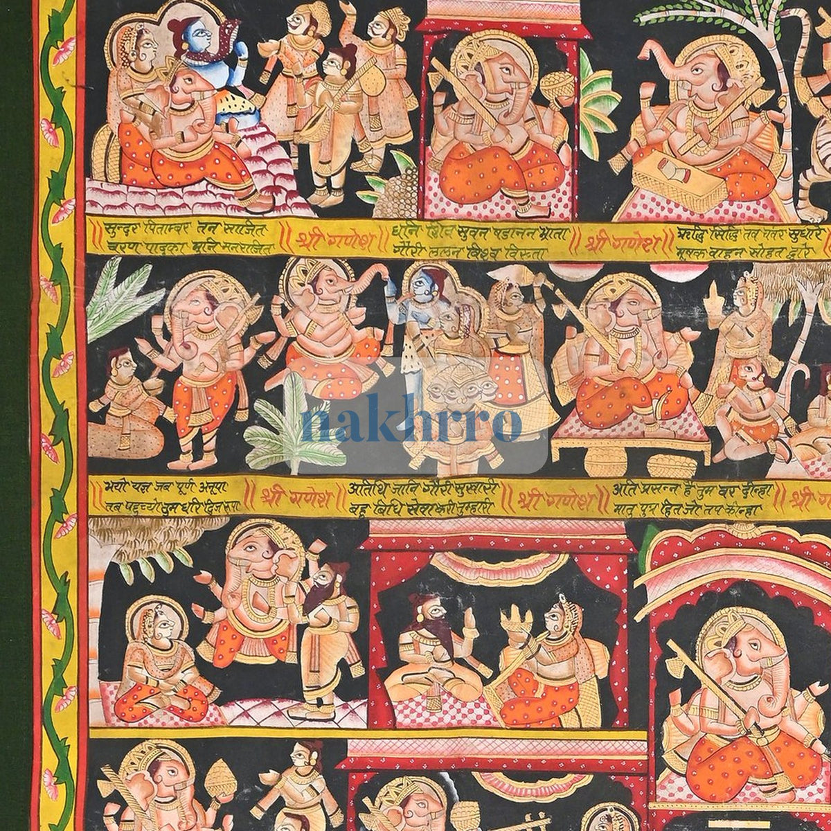 Illustrated Hanuman Chalisa – Original Hand-Painted Narrative Artwork on Cloth – upper detail