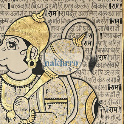 Monochrome Hanuman Chalisa on Sacred Script – Original Hand-Painted Artwork – right-side detail