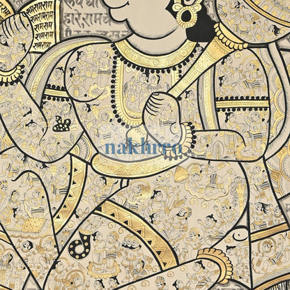 Monochrome Hanuman Chalisa on Sacred Script – Original Hand-Painted Artwork – central close-up