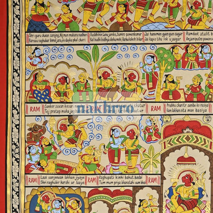 Devotional Narrative Pichwai with Illustrated Panels – Original Hand-Painted Artwork – upper detail