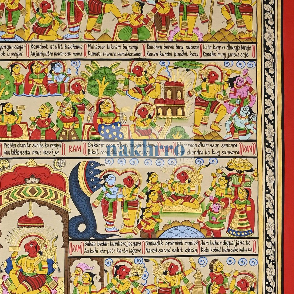 Devotional Narrative Pichwai with Illustrated Panels – Original Hand-Painted Artwork – right-side detail