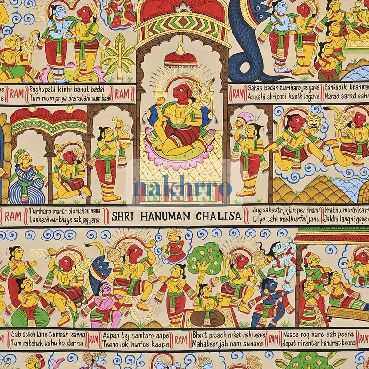 Devotional Narrative Pichwai with Illustrated Panels – Original Hand-Painted Artwork – central close-up