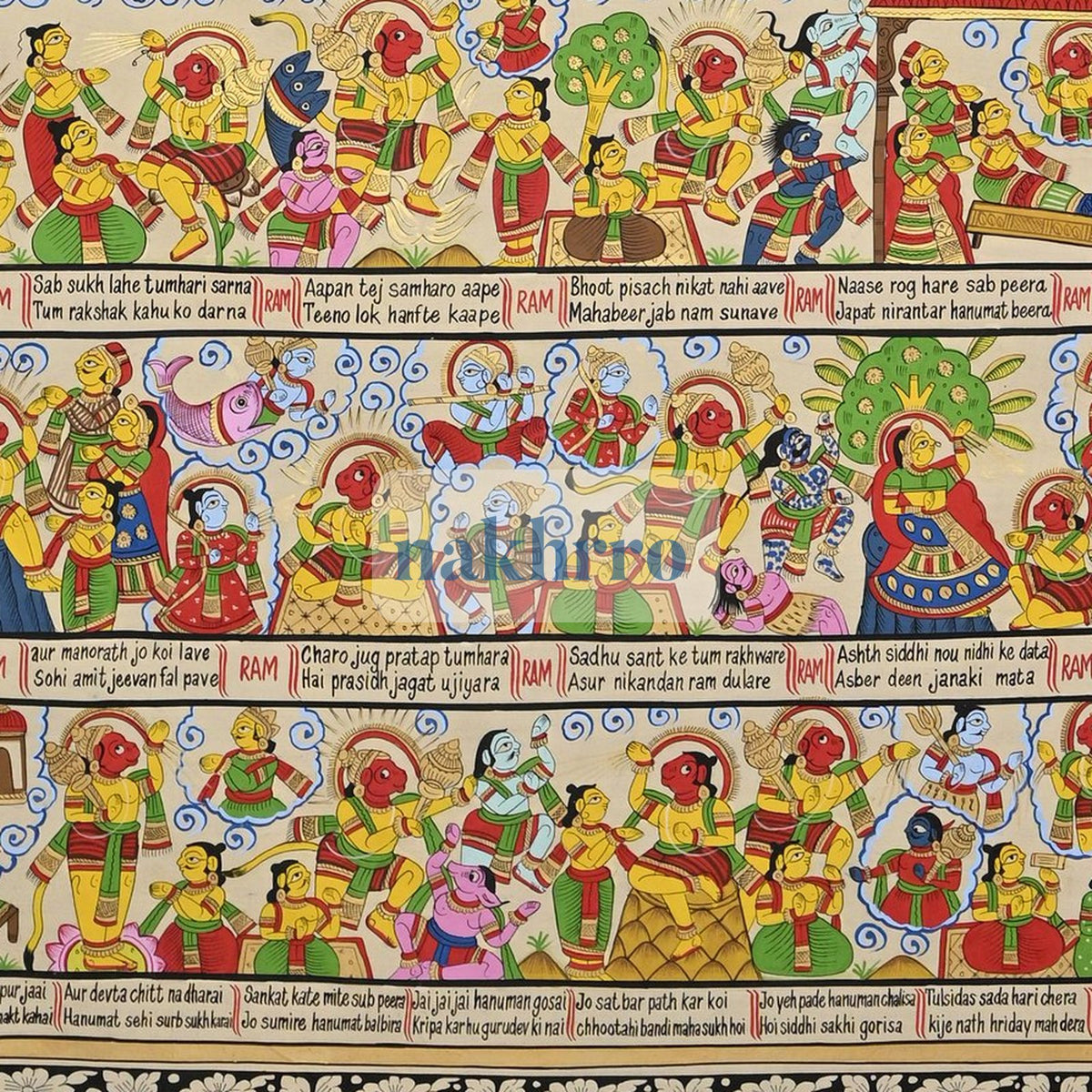 Devotional Narrative Pichwai with Illustrated Panels – Original Hand-Painted Artwork – lower detail
