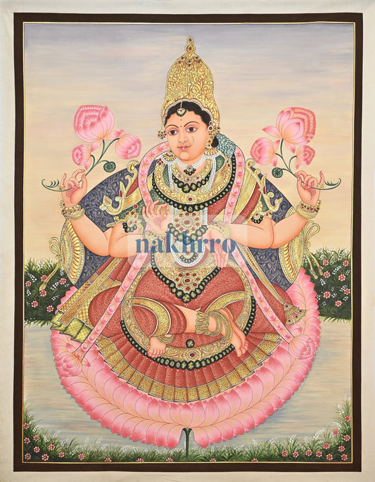 Goddess Lakshmi on a Pink Lotus – Museum-Grade Art Print – full view