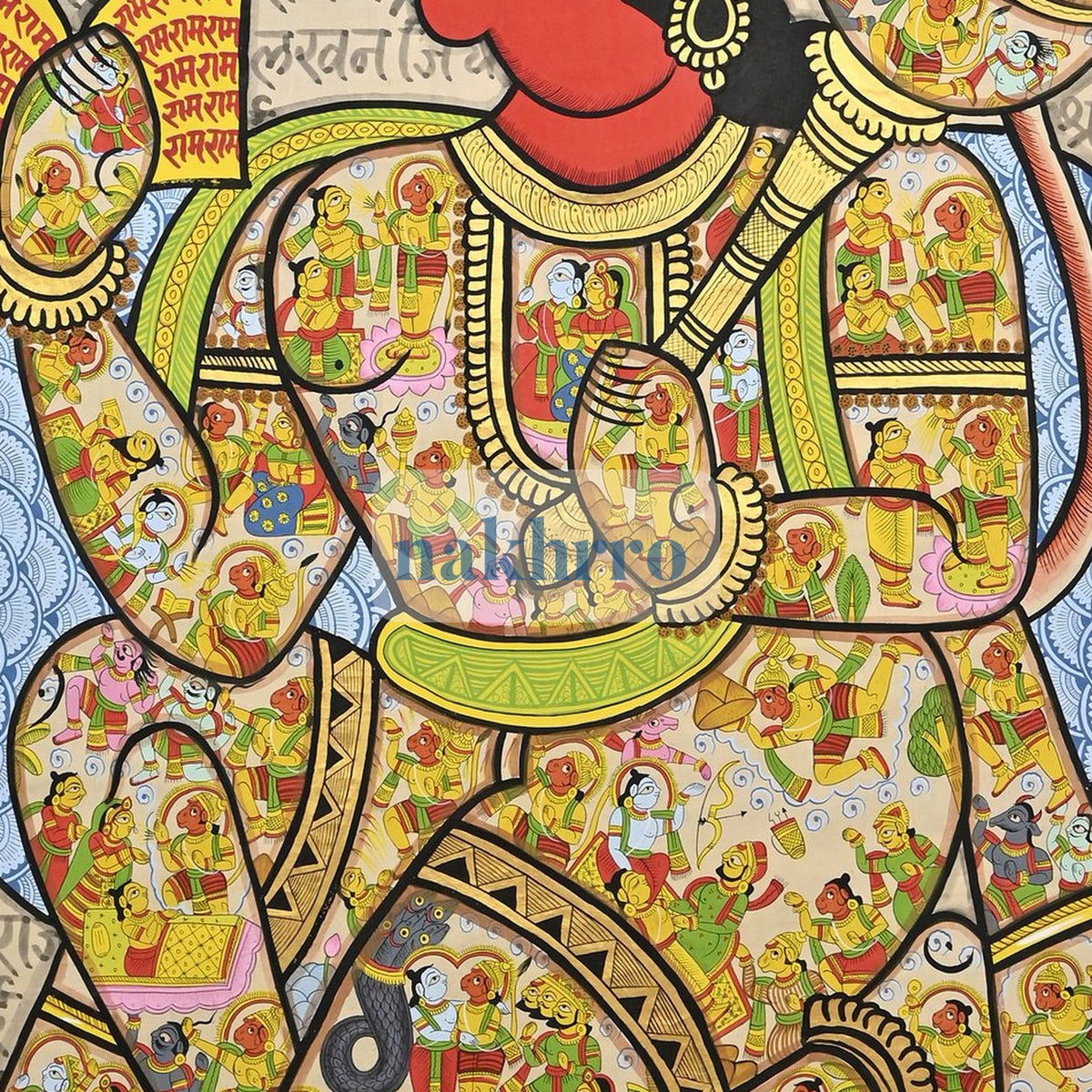 Hanuman Chalisa in Full Colour on Sacred Script – Original Hand-Painted Artwork – central close-up