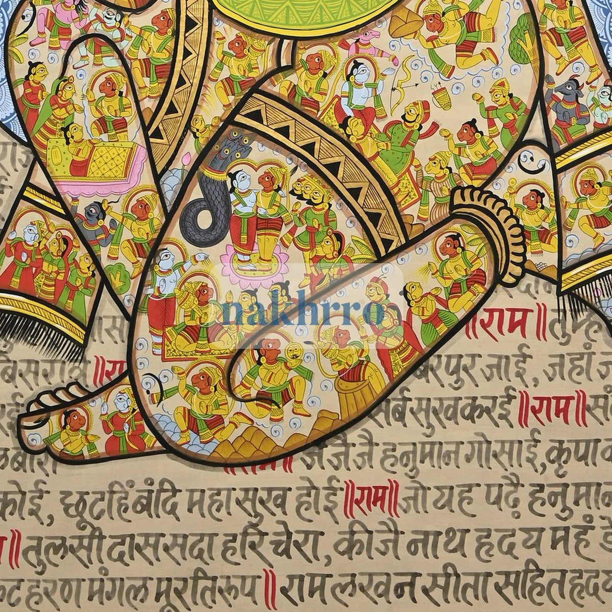 Hanuman Chalisa in Full Colour on Sacred Script – Original Hand-Painted Artwork – lower detail