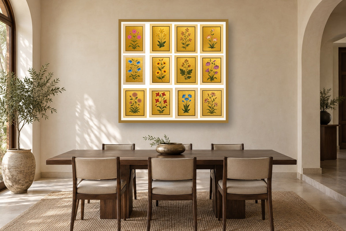 Mughal Flora gallery wall set styled in a premium dining room